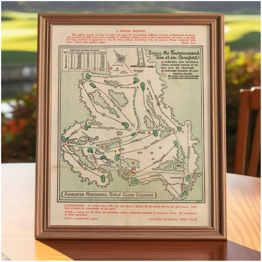 Vintage Augusta National Wall Art Course Map 1954 Golf Decor - 11x14 Print