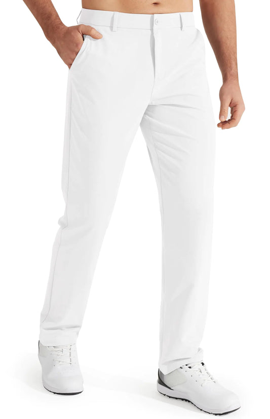 Libin Mens Golf Pants Stretch Work Dress Pants 30"/32"/34" Quick Dry Lightweight Casual Comfy Trousers with Pockets 36W x 30L White