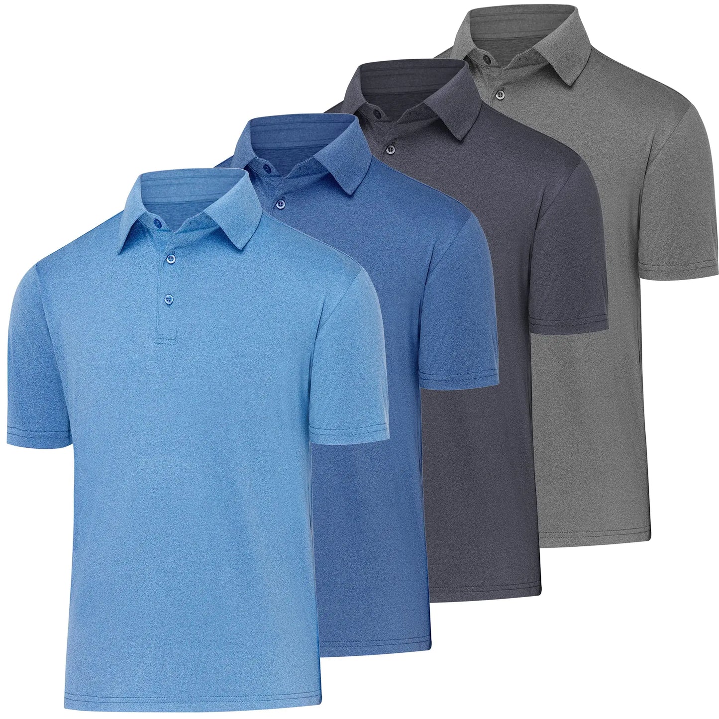 BALENNZ Golf Polos for Men Quick-Dry Athletic Mens Polo Shirts Short Sleeve Summer Casual Moisture Wicking Golf Shirt XX-Large 4 Pack Dark Grey, Navy, Light Blue, Milddle Blue